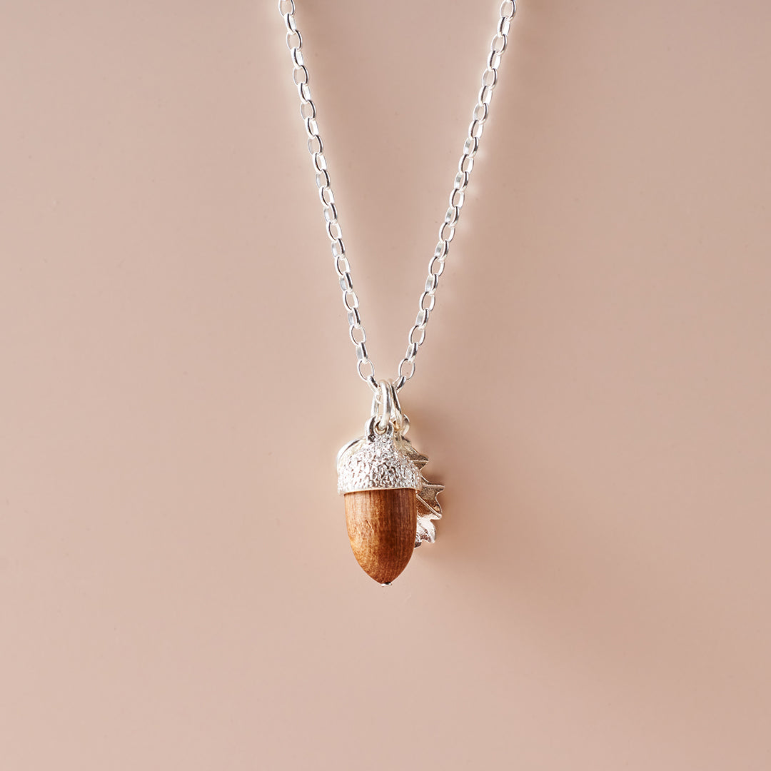 Acorn with Wood Pendant Silver | The Jewelry Edit – TJE